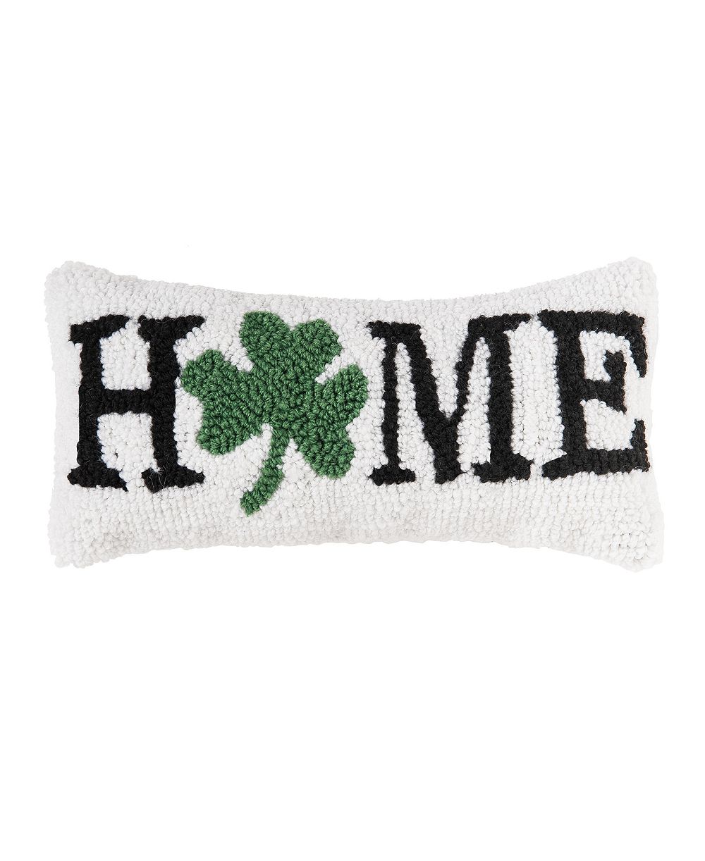 3 Leaf Clover "HOME" Shamrock Hooked Mini Accent Pillow 6" x 12"