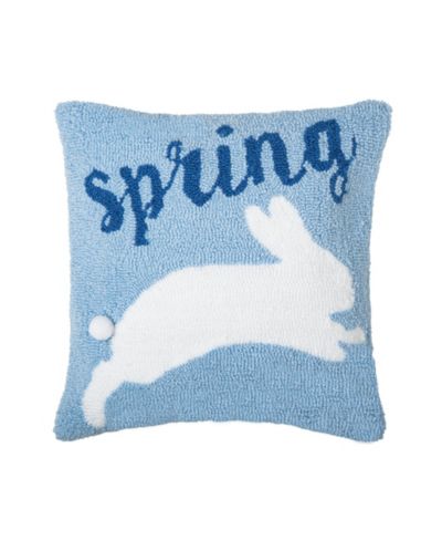 Jumping Easter Bunny "Spring" Hooked Accent Throw Pillow, 16" x 16"