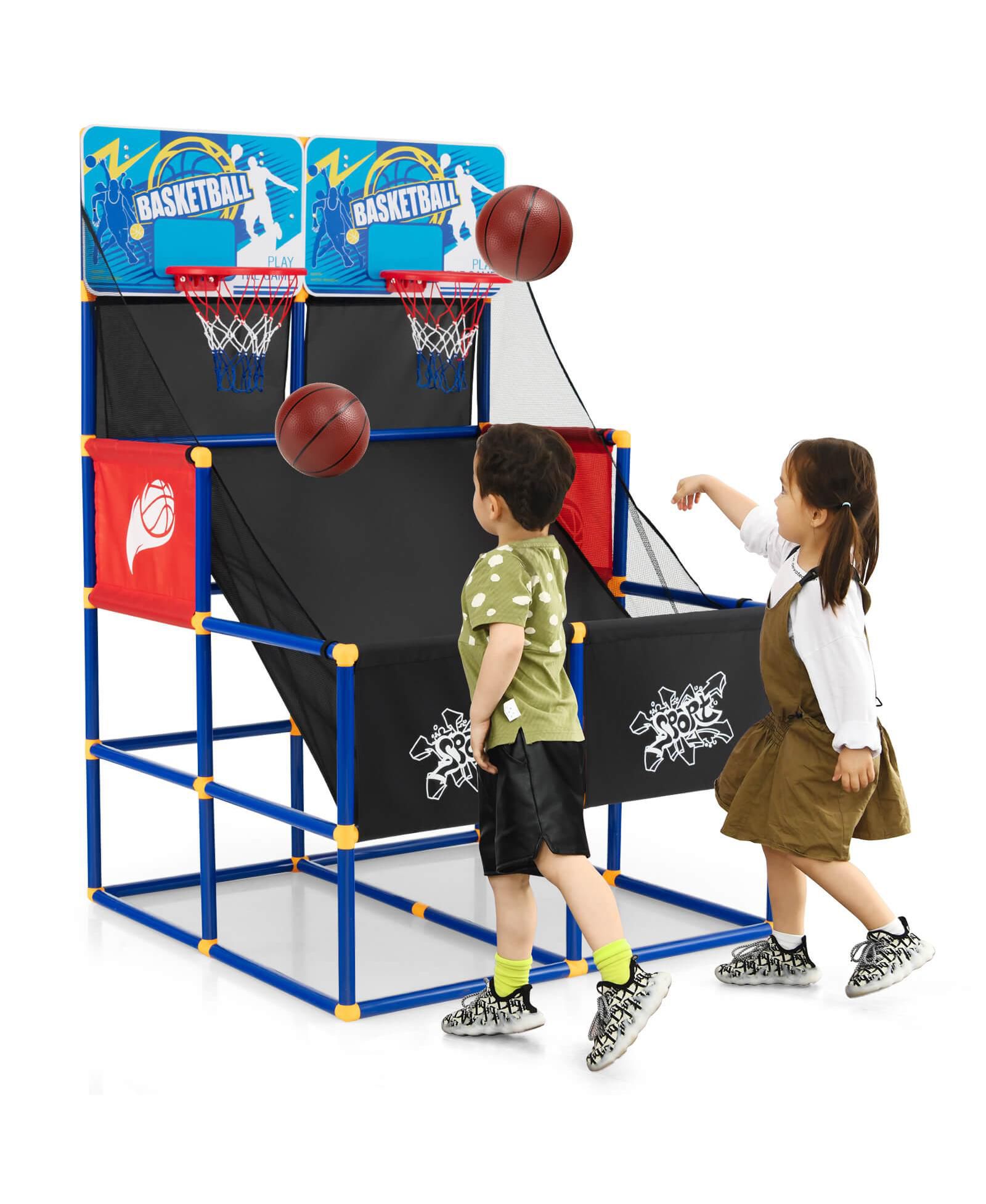 Kuyotq Kids Arcade Dual-Shooting 2-Player Basketball Game Set with 4 Basketballs and Ball Pump, Ages 3+