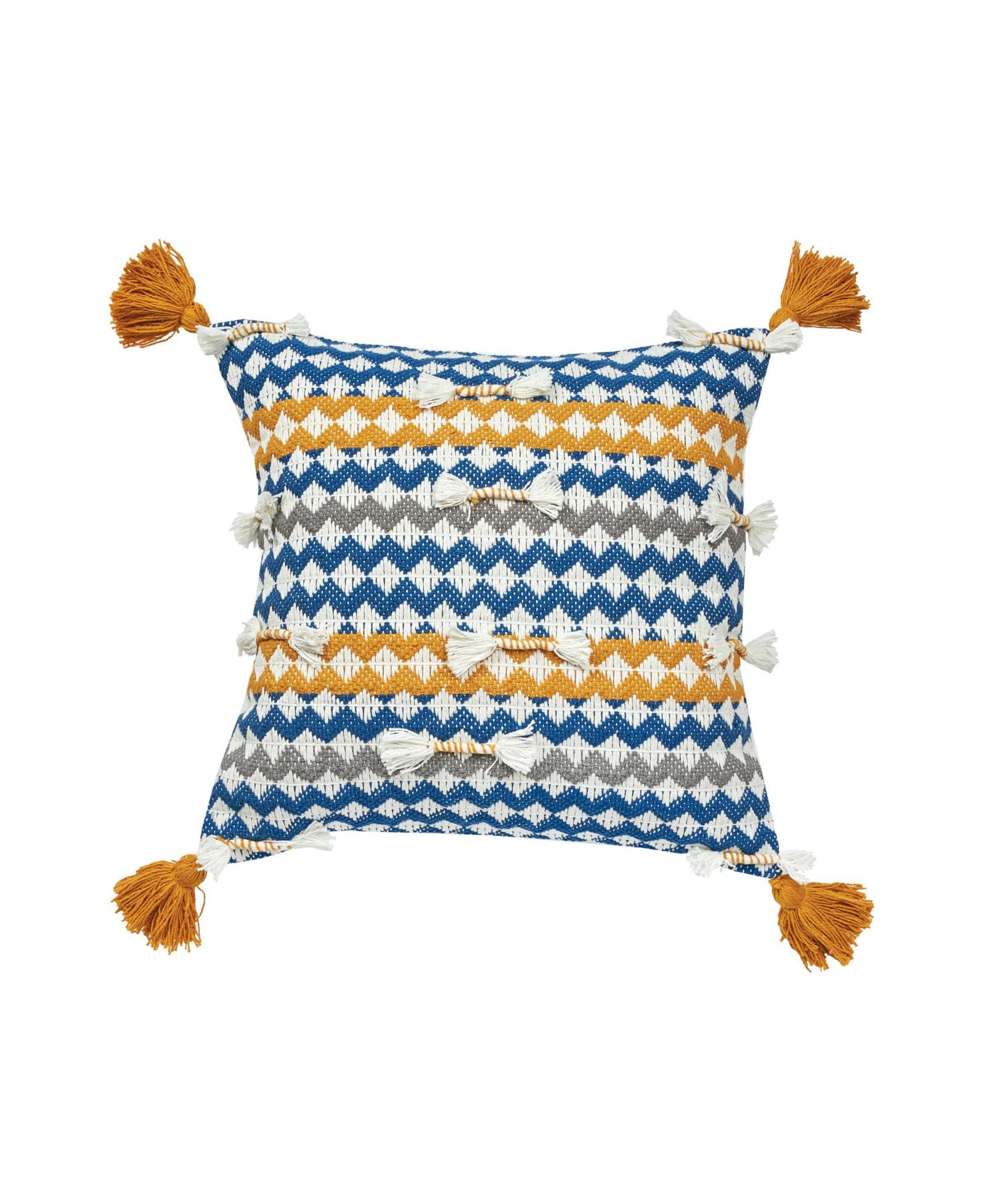 Jensen Ochre Woven Tasseled Accent Throw Pillow, 22" x 22"