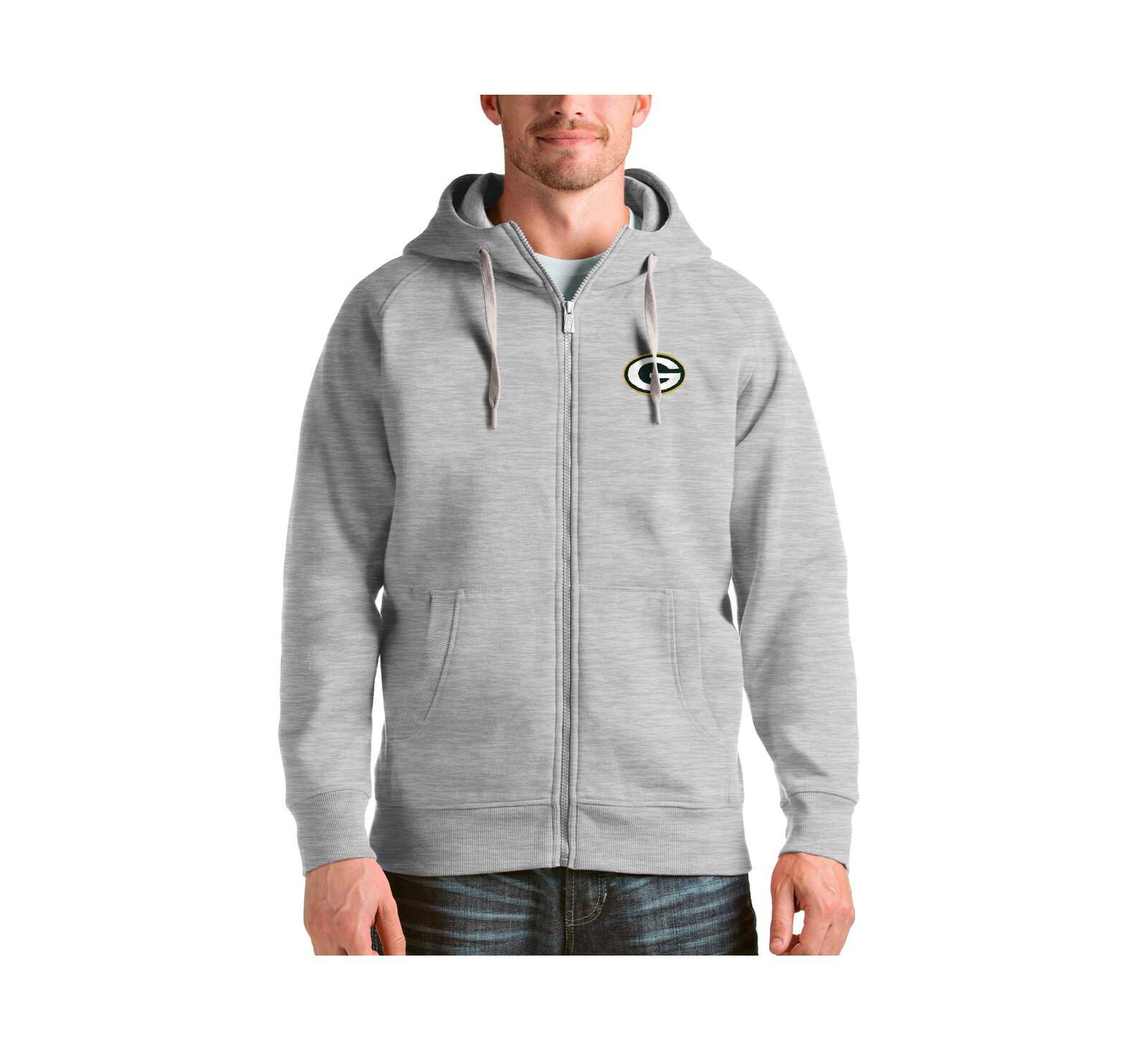 Мужское худи Antigua Victory Full-Zip Heather Gray Green Bay Packers
