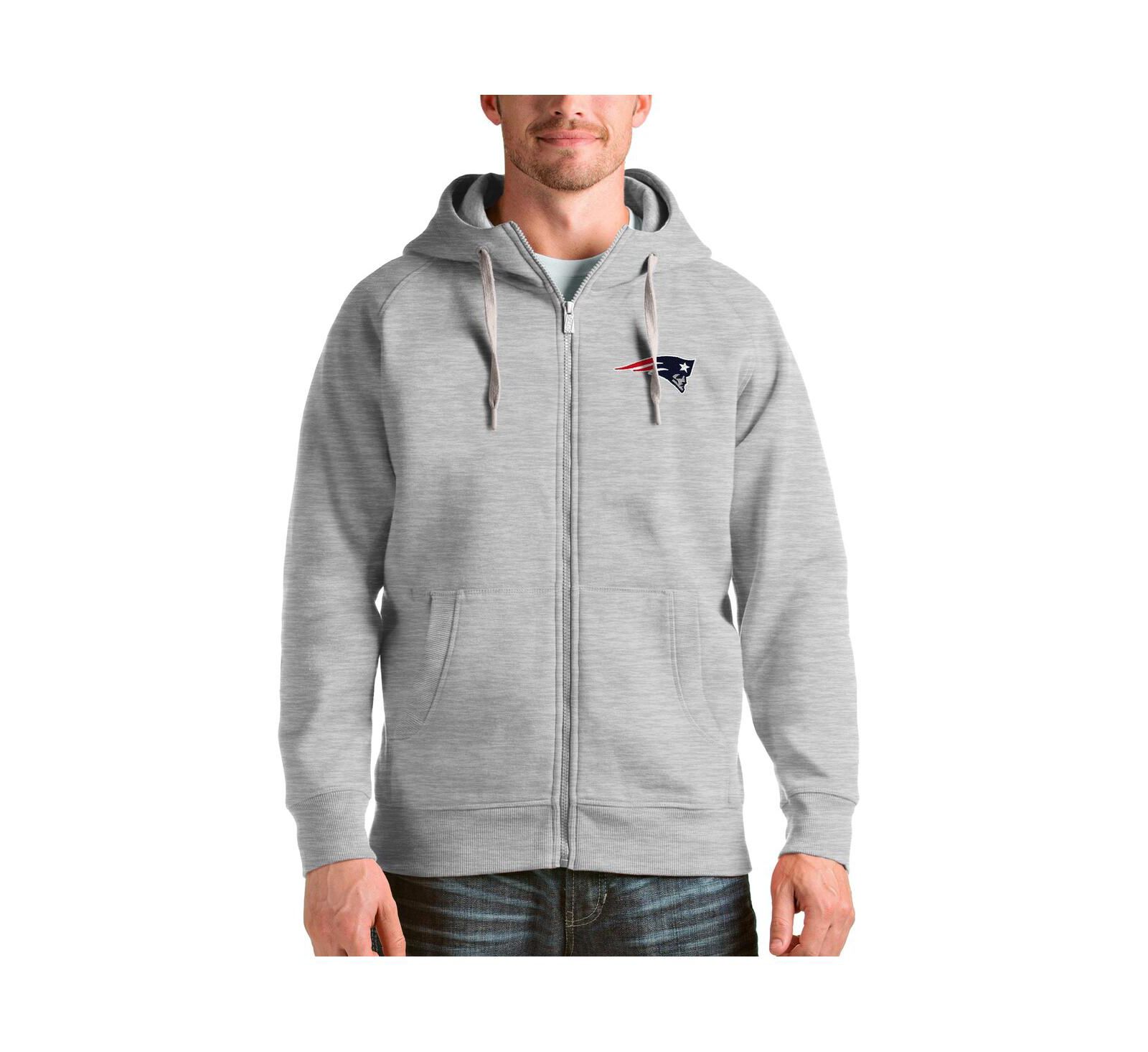 Мужская толстовка Antigua Heather Gray New England Patriots Victory Full-Zip