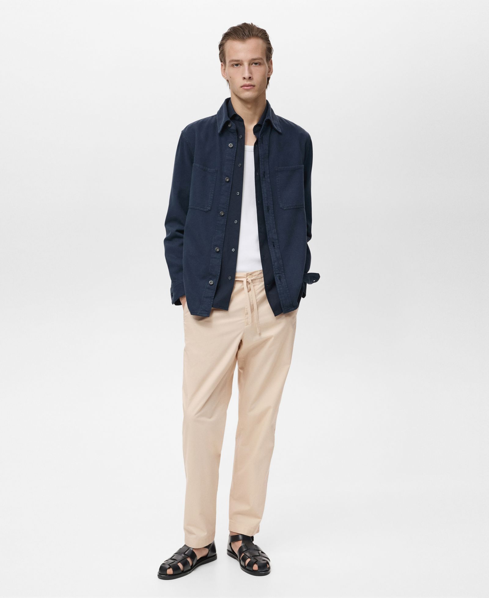 Mango Men's Adjustable Drawstring Cotton Pants