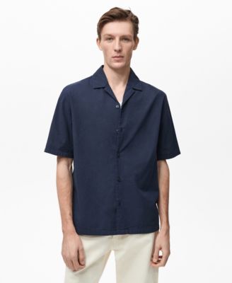 Mango Мужская рубашка с воротником Bowling Collar Textured