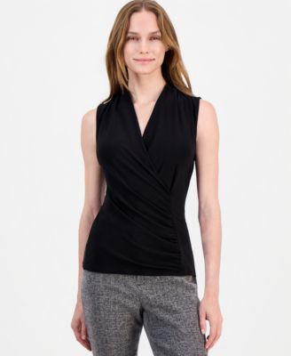 Женский топ Anne Klein Women's Shirred Surplice-Neck Sleeveless