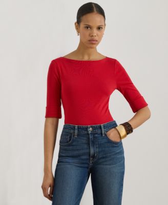 Женская хлопковая футболка Lauren Ralph Lauren Petite Stretch Boatneck