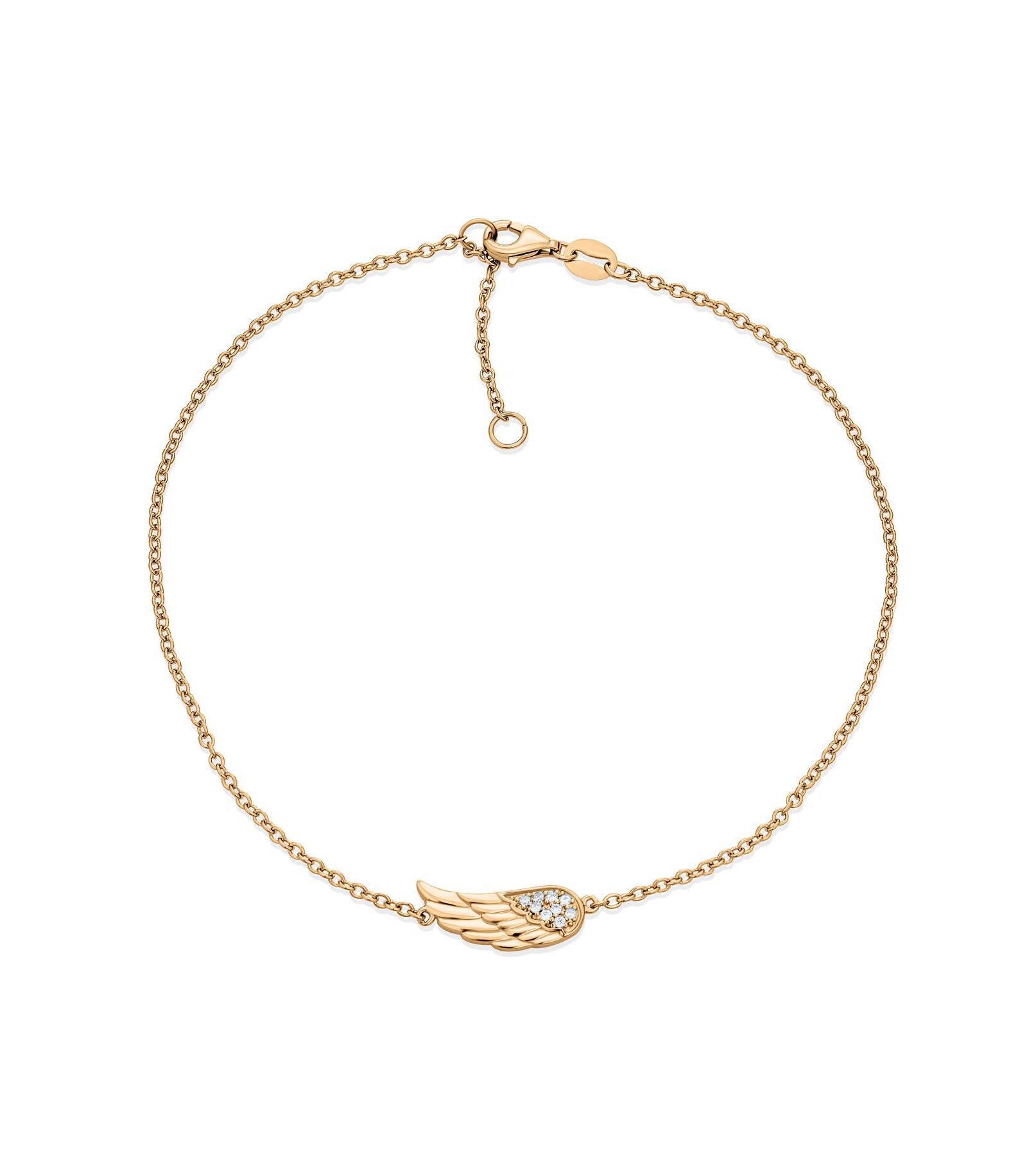 Браслет-анклет с подвеской крыло ангела из серебра.925 Rose Gold
