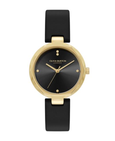 Женские часы Olivia Burton с черным кожаным ремешком, 32 мм