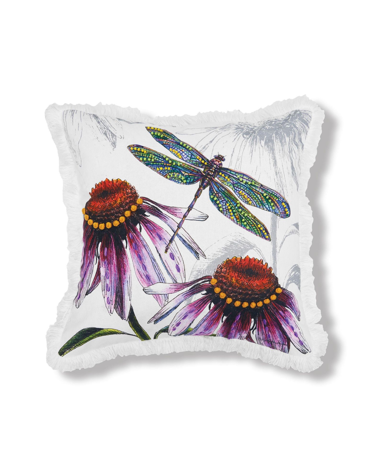 Декоративная подушка C&F Home Botanical Dragonfly с HD принтом, 18" x 18"