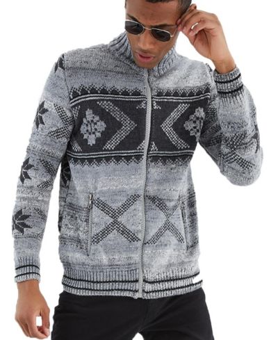 Leif Nelson Men's Men s Knit Jacket with Zipper, Norwegian Pattern