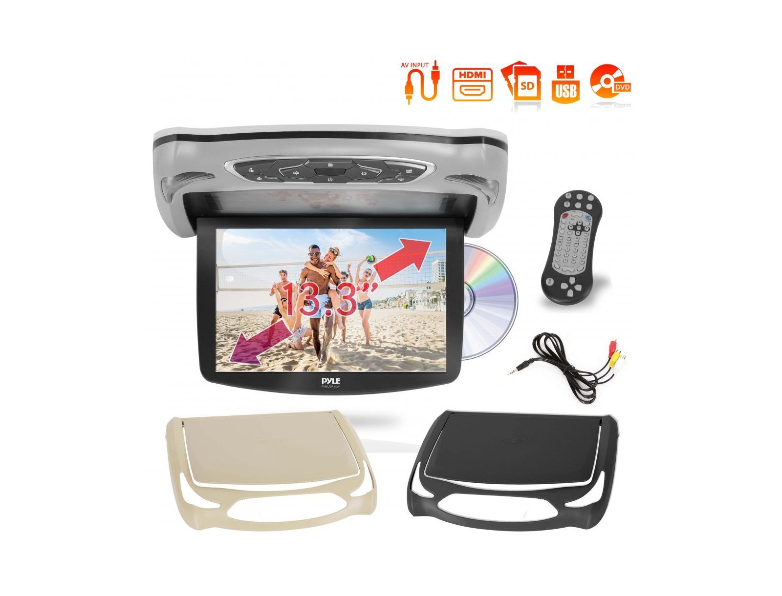 Автомобильный монитор Pyle 13.3'' с CD/DVD проигрывателем, USB, SD, FM трансмиттером