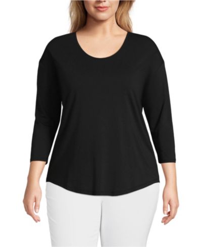 Lands' End Plus Size 3/4 Sleeve Lightweight Jersey Shirttail Tee