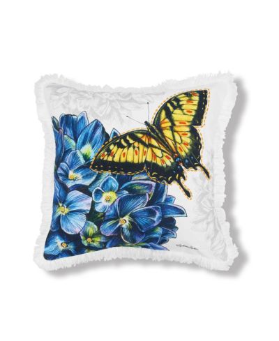 Botanical Butterfly and Flowers HD Printed Cotton Blend Accent Throw Pillow 18" x 18"