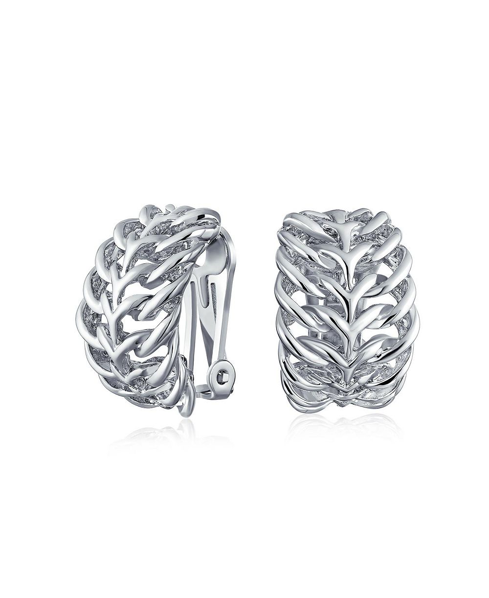 Bling Jewelry Open Weave Cable Leaf Feather Wide Clip On Earrings 14K Yellow Gold Plated