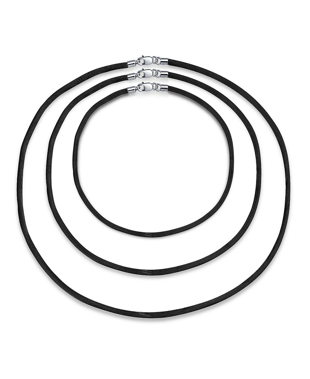 Набор колье Bling Jewelry из 3 штук, черные атласные шелковые шнурки разной длины