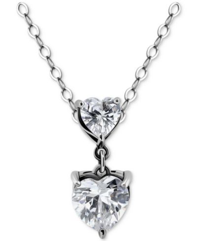 Giani Bernini Cubic Zirconia Double Heart Pendant Necklace, 16" + 2" extender, Exclusively at Macy's