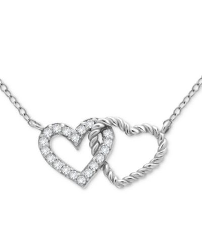 Giani Bernini Cubic Zirconia Double Heart Necklace (1/4 ct. t.w.) in Sterling Silver, 16" + 2" extender