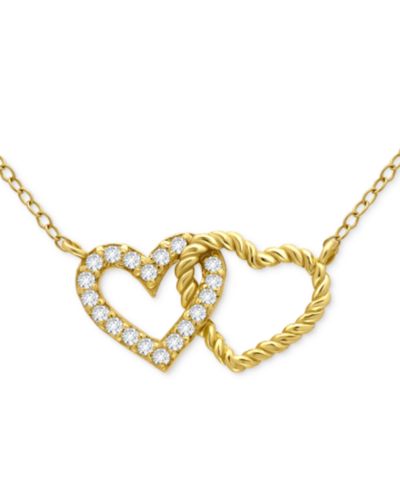 Giani Bernini Cubic Zirconia Double Heart Necklace (1/4 ct. t.w.) in Sterling Silver, 16" + 2" extender