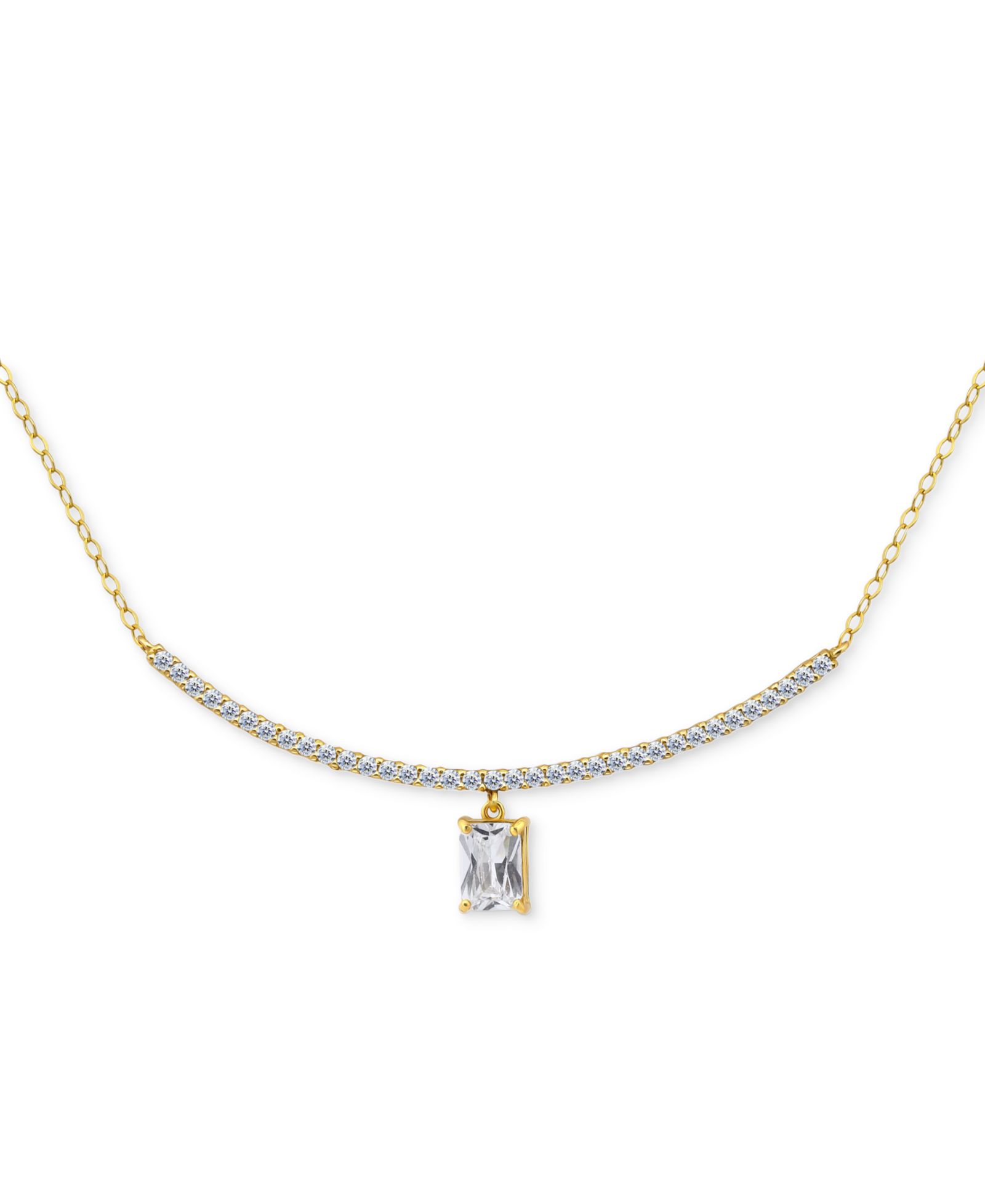 Giani Bernini Cubic Zirconia Curved Bar Baguette Pendant Necklace, 16" + 2" extender