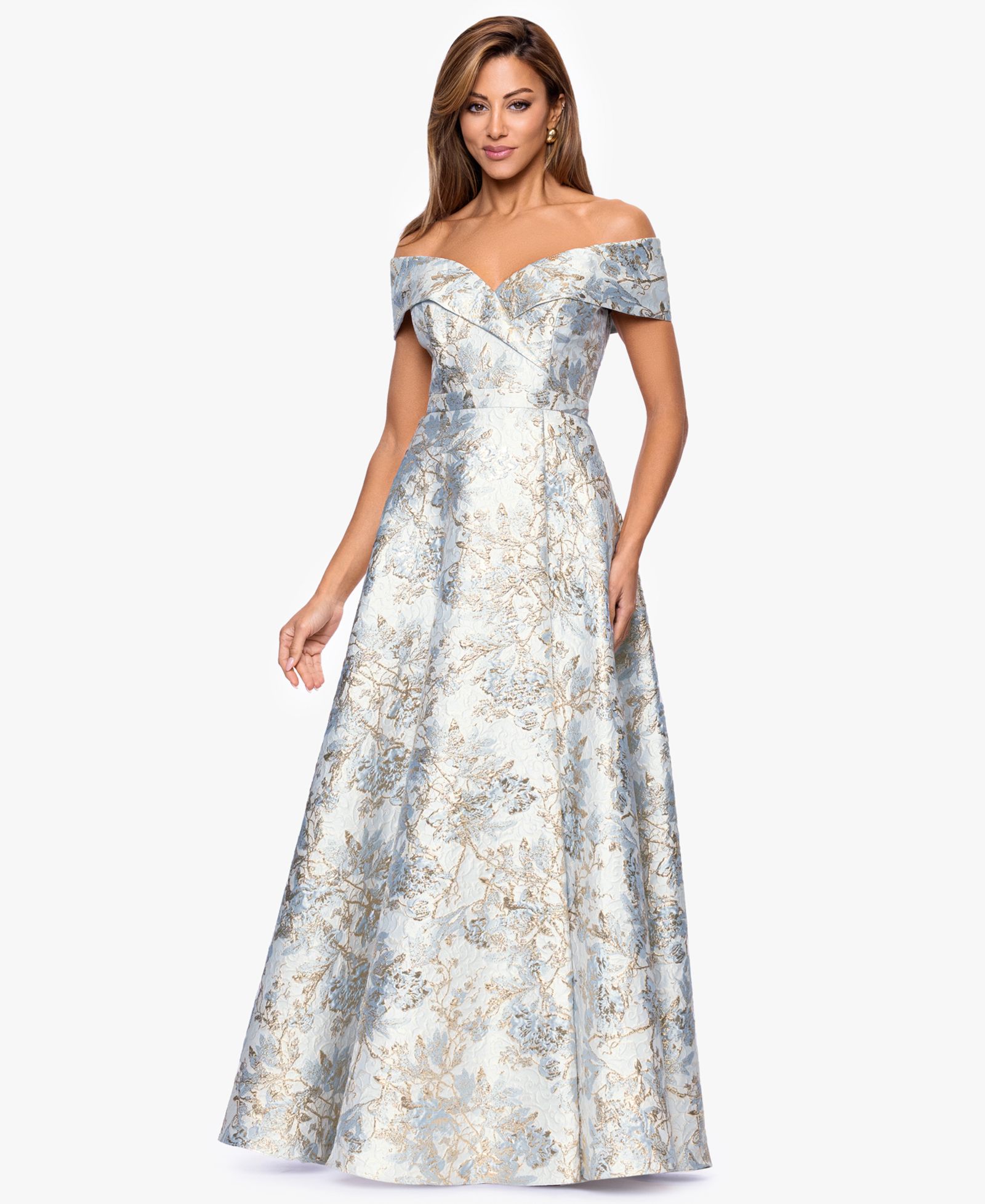 Вечернее платье XSCAPE Petite Off-The-Shoulder Metallic Jacquard