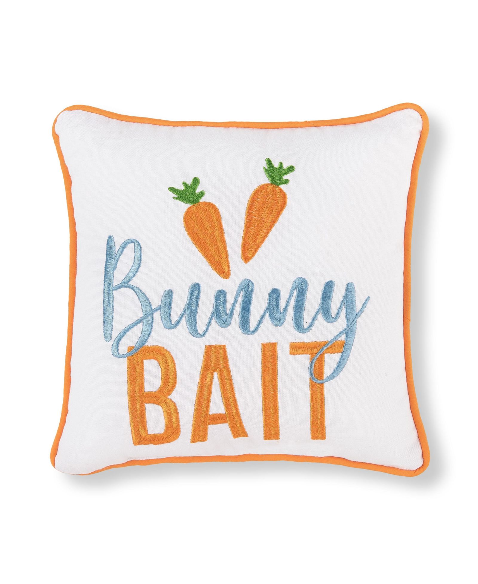 Easter "Bunny Bait" Embroidered Mini Spring Themed Accent Pillow, 10" x 10"