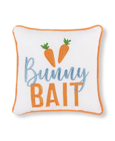 Easter "Bunny Bait" Embroidered Mini Spring Themed Accent Pillow, 10" x 10"