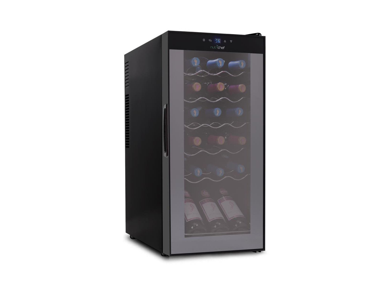 NutriChef 18-Bottle Wine Chilling Refrigerator, Digital Touch Control, Compressor Cooling, Blue LED Display