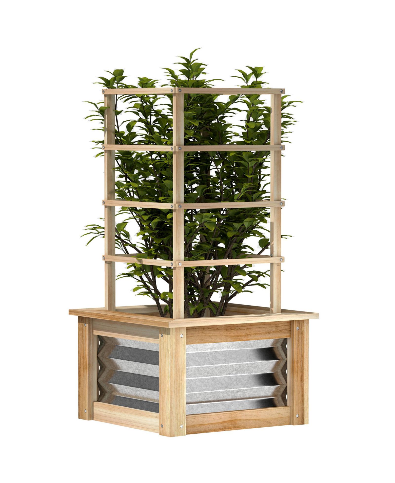 Outsunny Outdoor Planter with Trellis Wooden Planter Box,