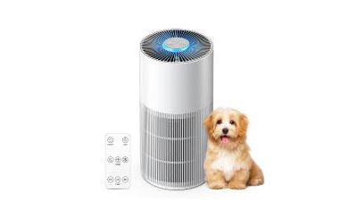HEATDAZ H13 HEPA Air Purifier: Covers 1076 ft², eliminates pet dander/dust/pollen/odor/smoke. 22 dB quiet mode, 7-color light, white