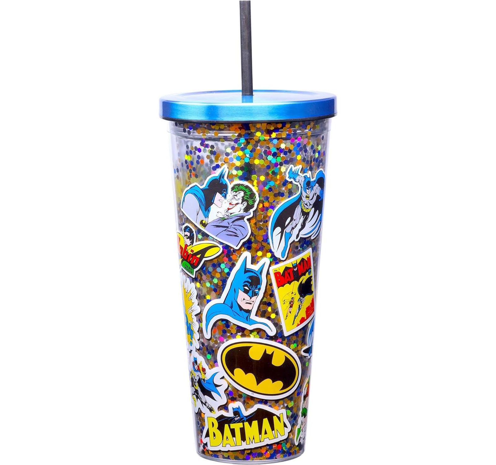 Акриловый стакан Spoontiques Batman Glitter Filled с трубочкой, Double Wall Insulated, 32 oz