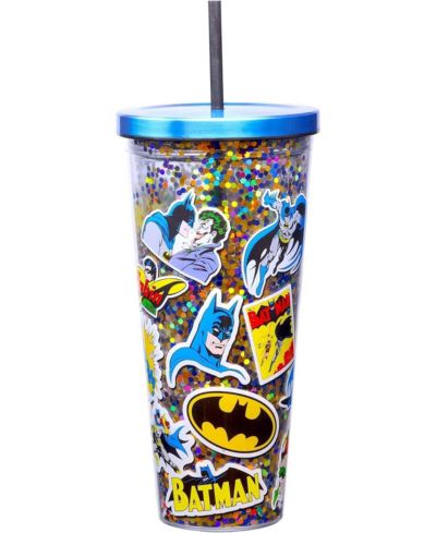 Акриловый стакан Spoontiques Batman Glitter Filled с трубочкой, Double Wall Insulated, 32 oz