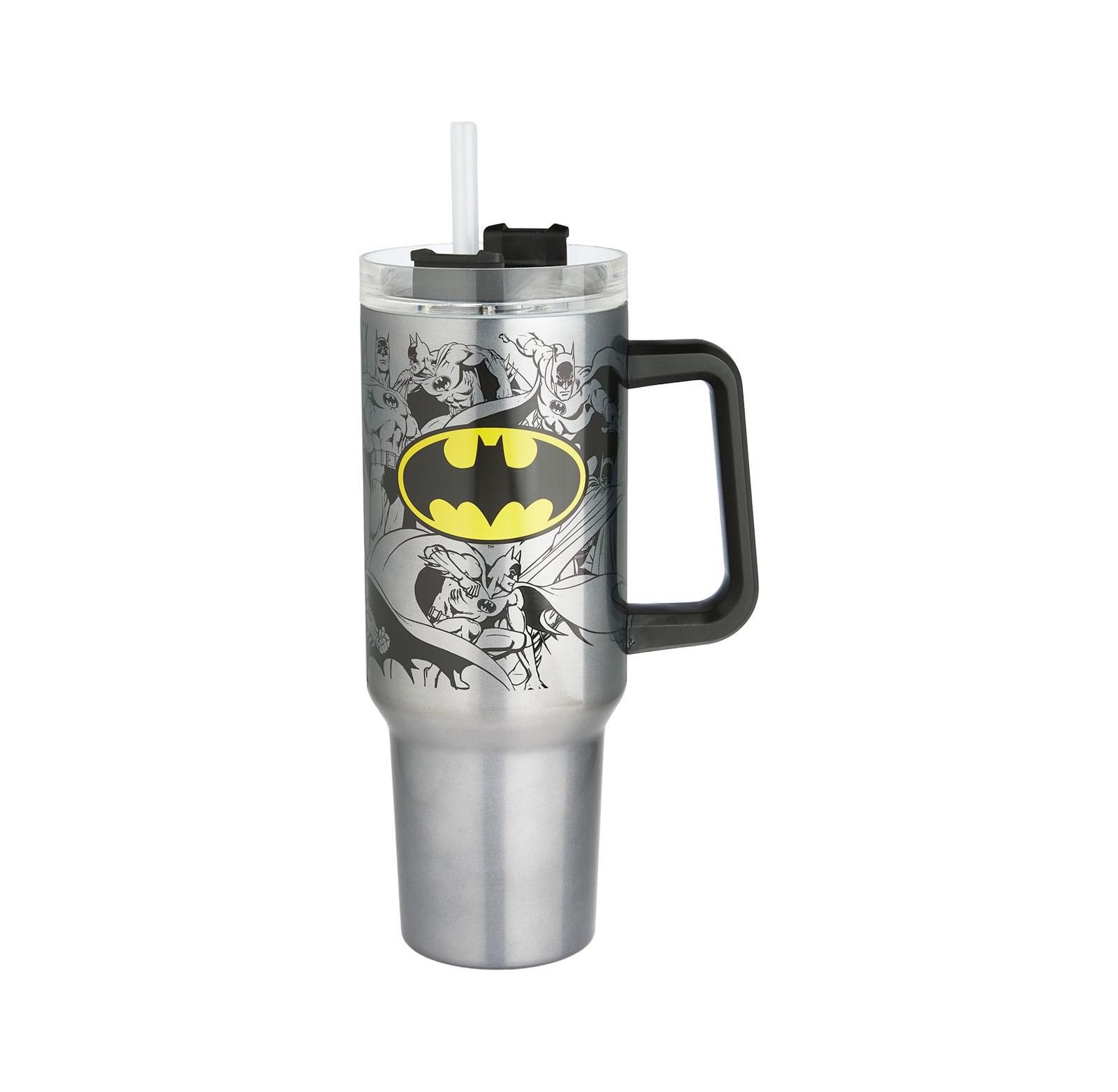 Spoontiques Batman Stainless Steel Double-Wall Travel Mug with Straw and Handle