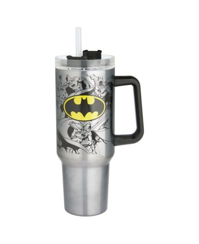 Spoontiques Batman Stainless Steel Double-Wall Travel Mug with Straw and Handle