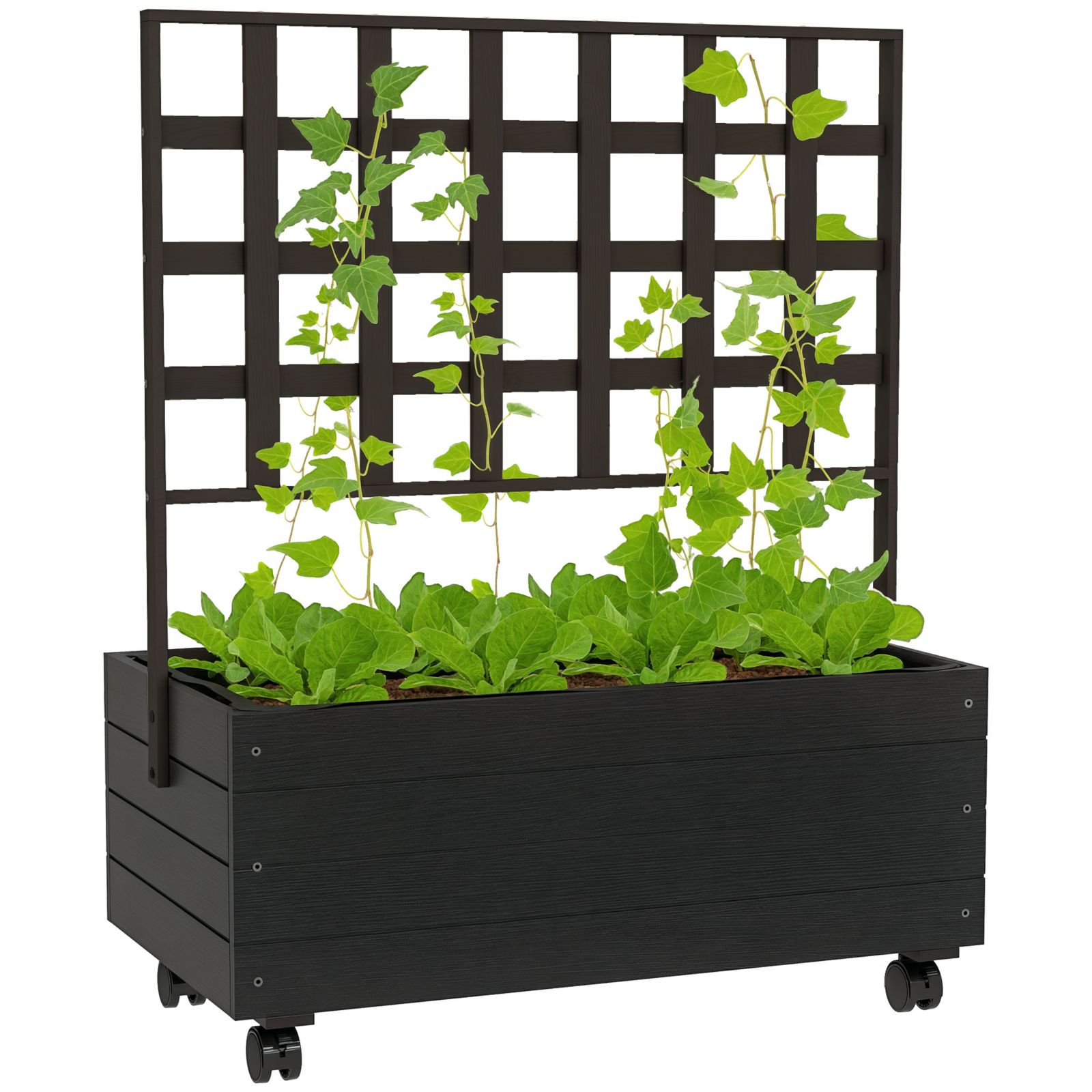 Outsunny Outdoor Planter with Trellis and Wheels Wooden Raised Planter Box
