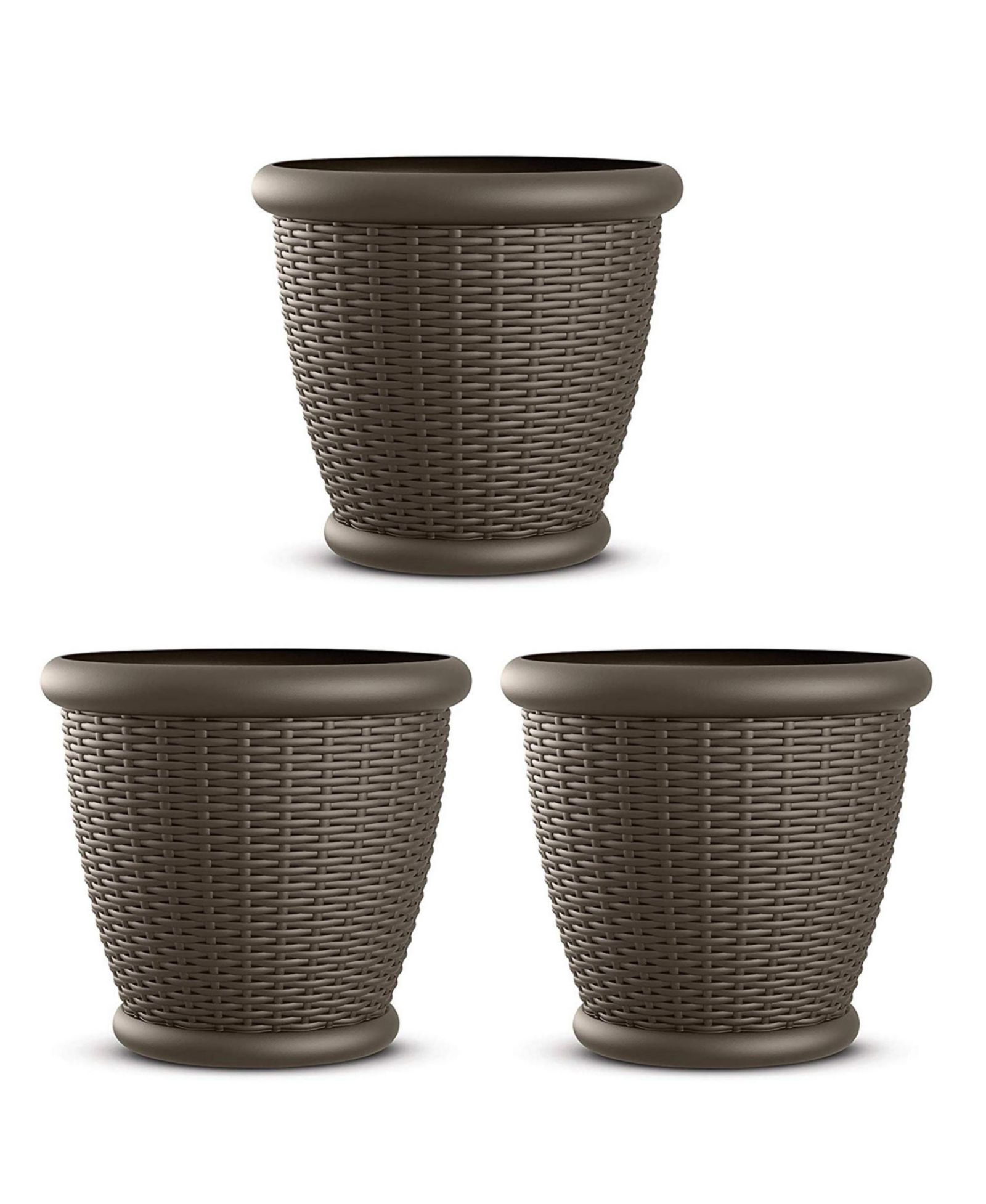 Декоративный пластиковый кашпо Suncast Willow 18" Wicker Patio, Java (3 Pack)