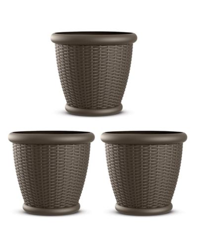 Декоративный пластиковый кашпо Suncast Willow 18" Wicker Patio, Java (3 Pack)