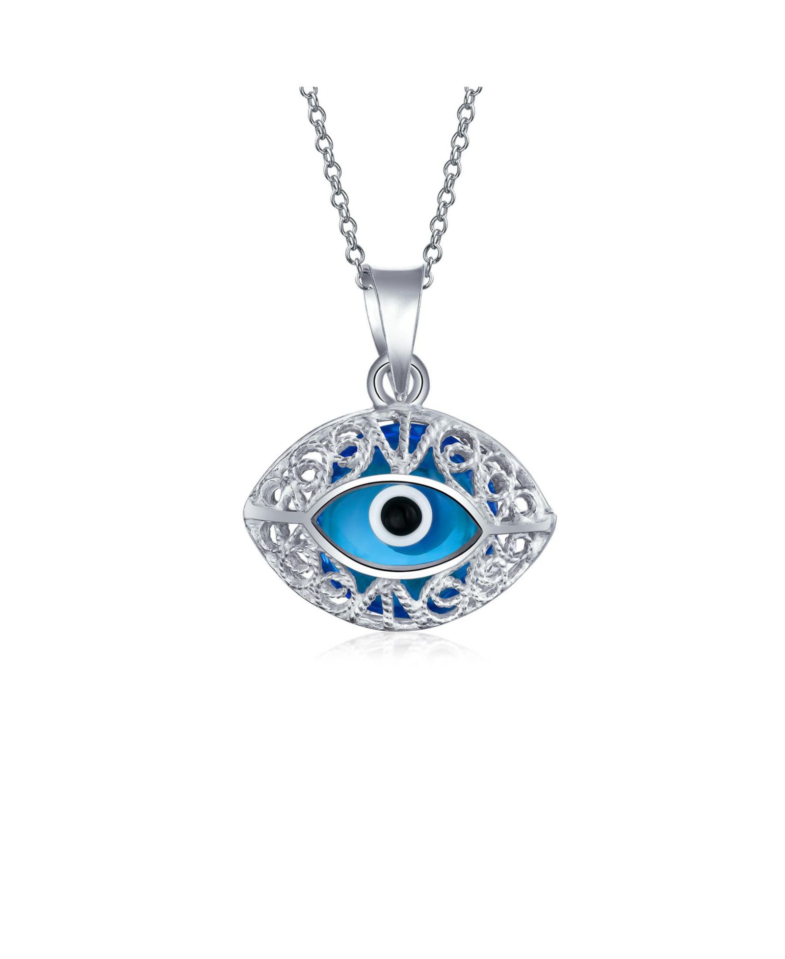 Bling Jewelry Turkish Nazar Blue Evil Eye Filigree Charm Pendant Necklace Sterling Silver