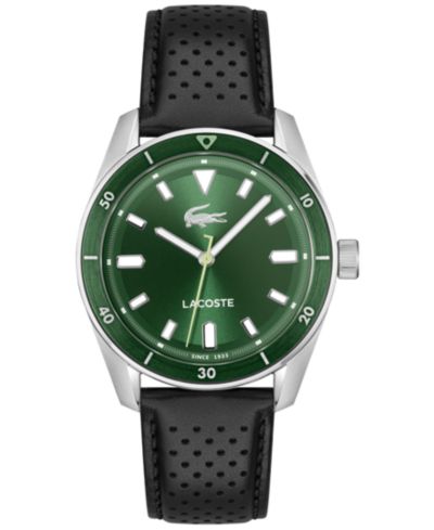 Часы Lacoste Men's Boston Black Leather Strap Watch, 39mm