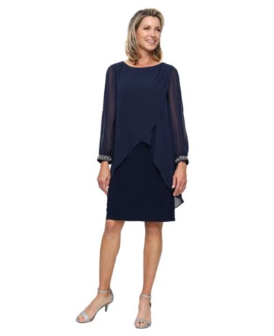 SL Fashions Women's Tulip-Overlay Sheath Dress