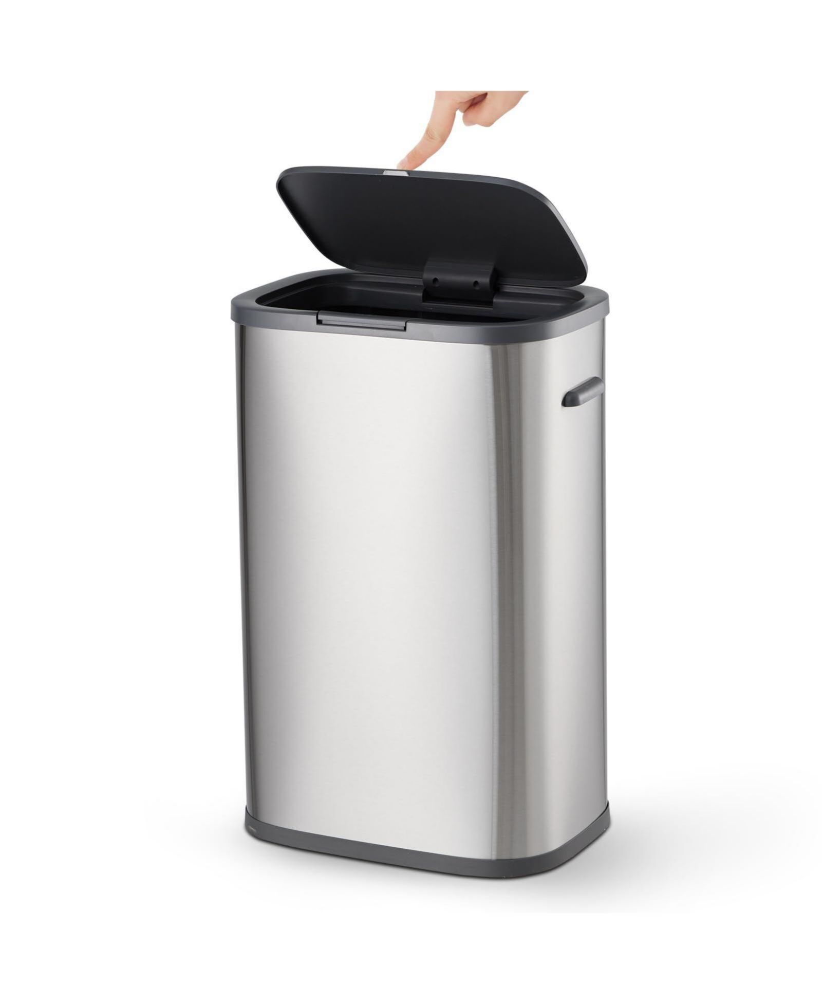 Trash Can, 55 L/14.5 Gallon Trash Can with Pop-Up Lid, Stainless Steel Kitchen Garbage Can