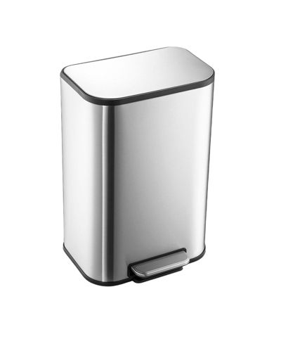 Stainless Steel Garbage Can with Lid, Step-On Pedal and Inner Bucket, Rectangular Trash Can for Kitchen