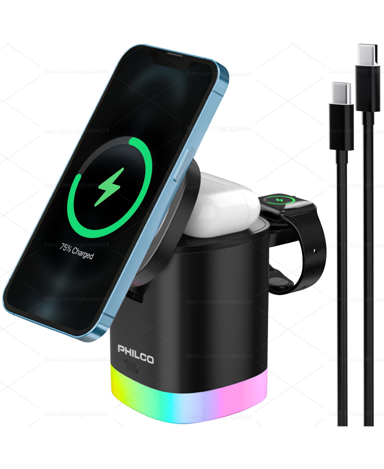 PHILCO беспроводная зарядная станция 3-в-1 MagSafe для Apple iPhone 16 15 14 13 12 11