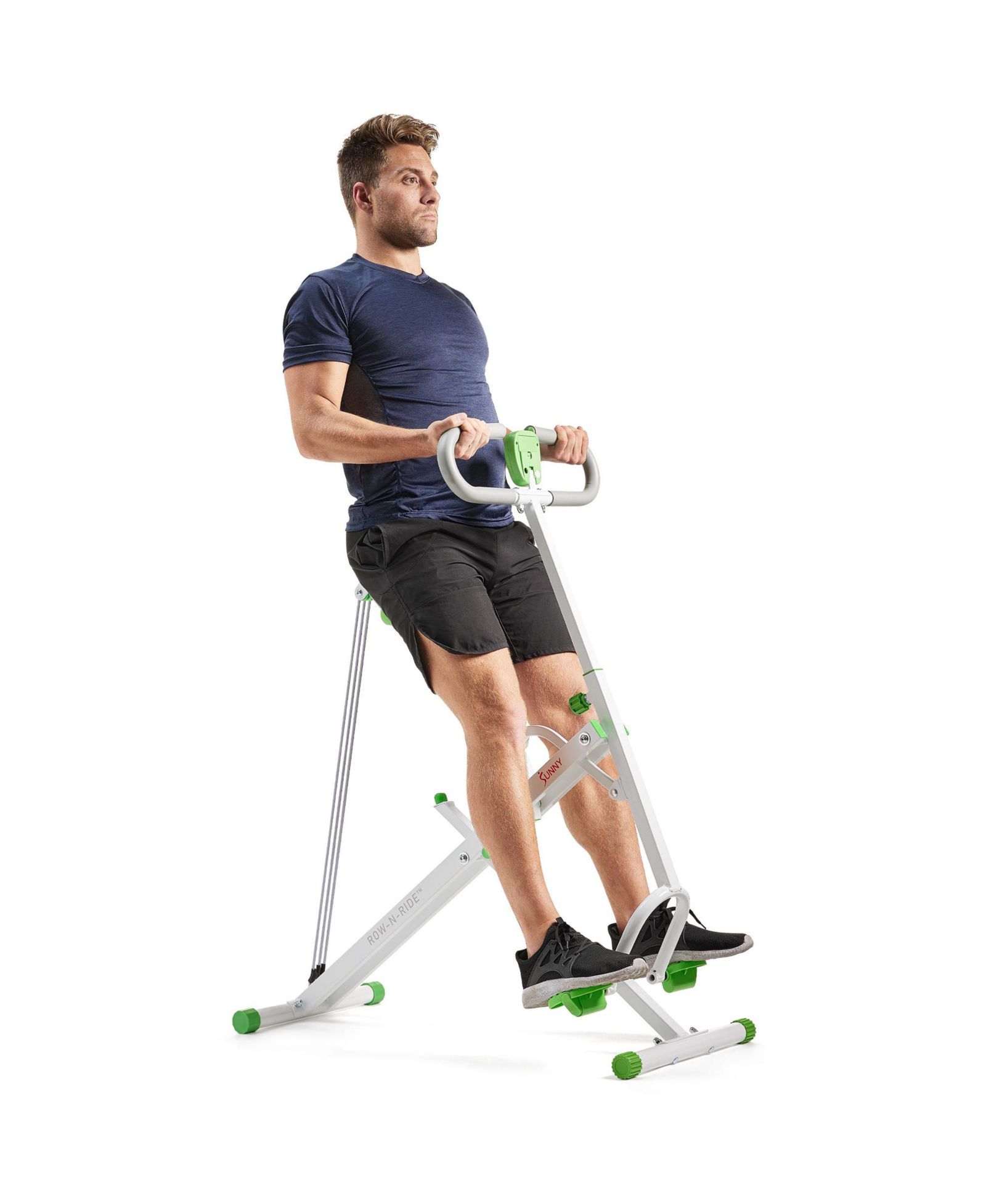 Sunny Health & Fitness SMART Green Upright Row-N-Ride & Squat Assist Machine w Free SunnyFit App via Bluetooth