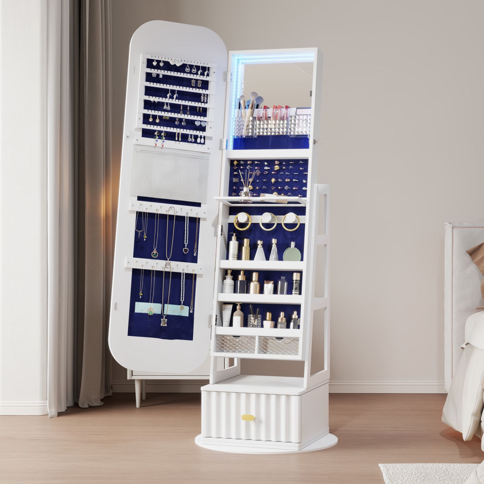 Vlsrka Standing Jewelry Cabinet with Full-Length Mirror & Storage