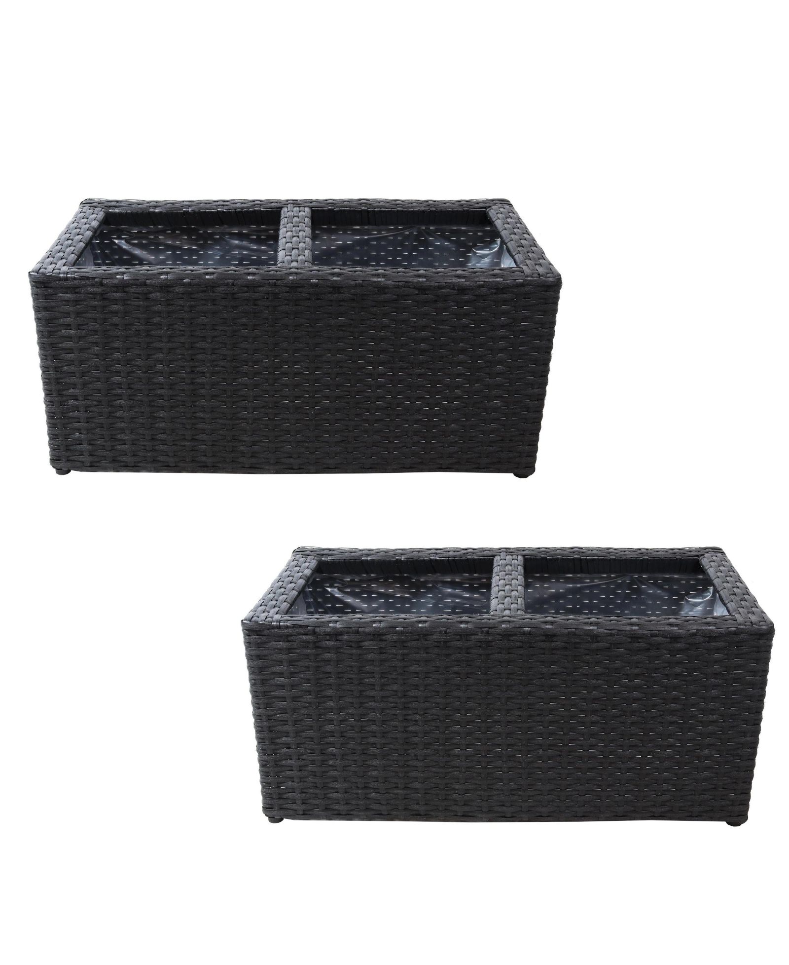 2-Section Rectangle Polyrattan Indoor Planters - 21.5" W x 11.5" D x 9.25" H - 2-Pack