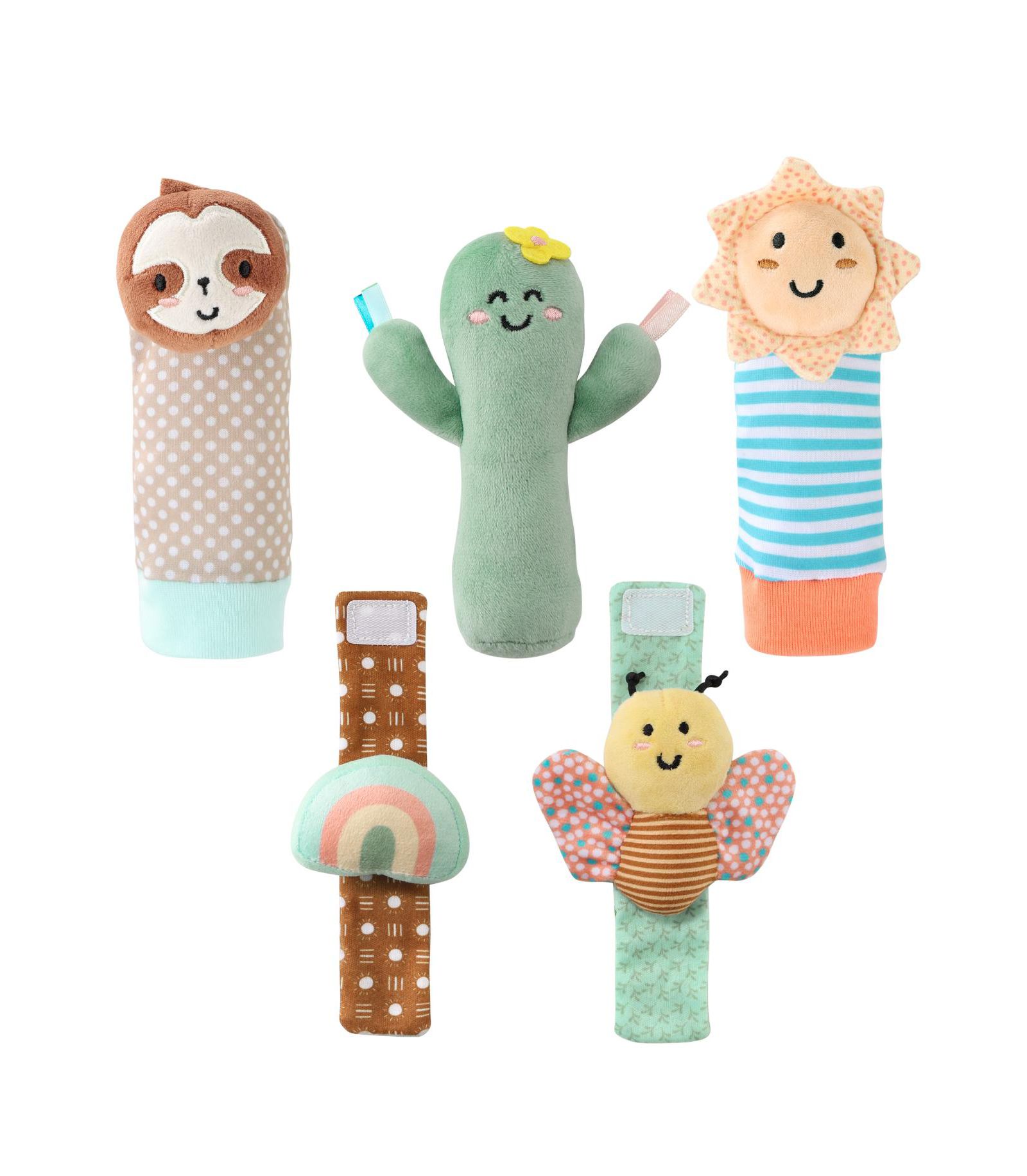 Набор The Peanutshell Boho Baby: носки и погремушка на запястье, 5 предметов