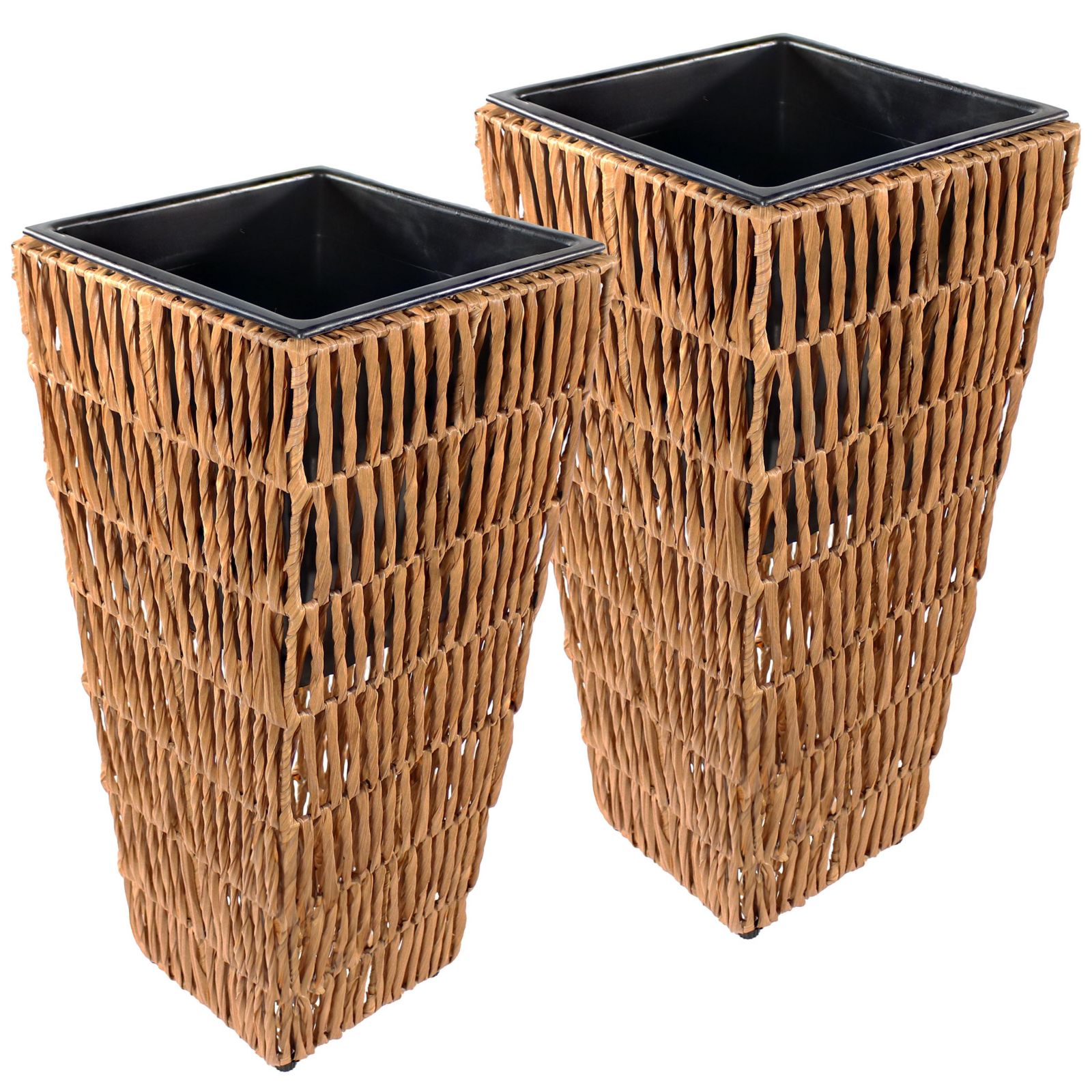 Indoor/Outdoor Hyacinth Poly-Wicker Tall Planters - 2pk - 11"