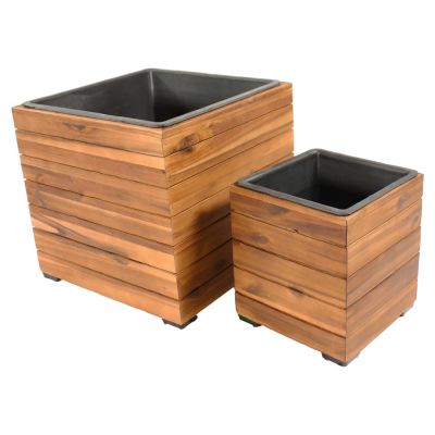 Набор из 2 шт. квадратных ящиков для растений из акации Sunnydaze Decor