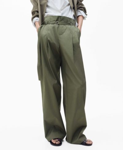Брюки Mango Women's Belted Wide Leg Cotton
