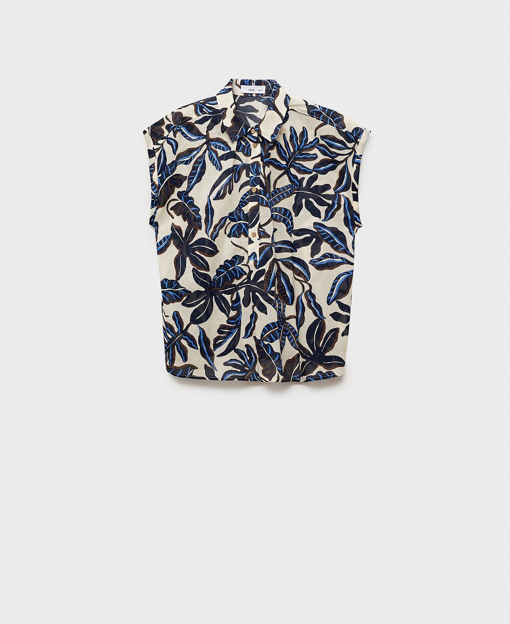 Mango Women's Short Sleeves Printed Cotton Shirt